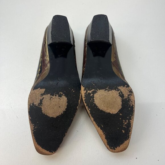 Margaret Jerrold Vintage Art Deco Western Slip On Heels Low Pumps Ladies Size 7M - Picture 6 of 12